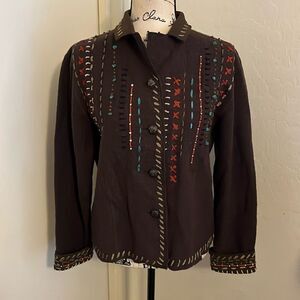Icelandic Design Brown 100% Wool Boho Button Closure Jacket Feminine Casual